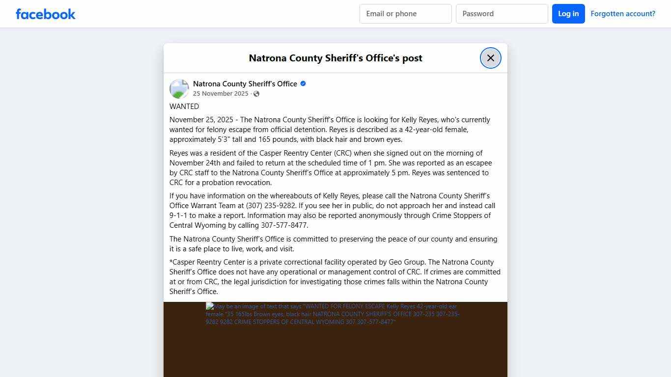 WANTED November 25,... - Natrona County Sheriff's Office | Facebook