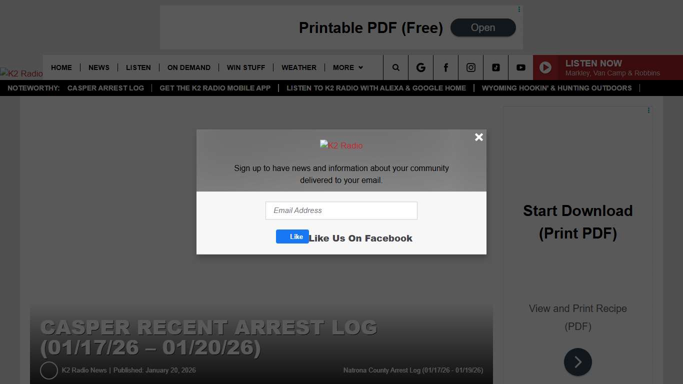 Natrona Recent Arrest Log (01/17/26 - 01/20/26)